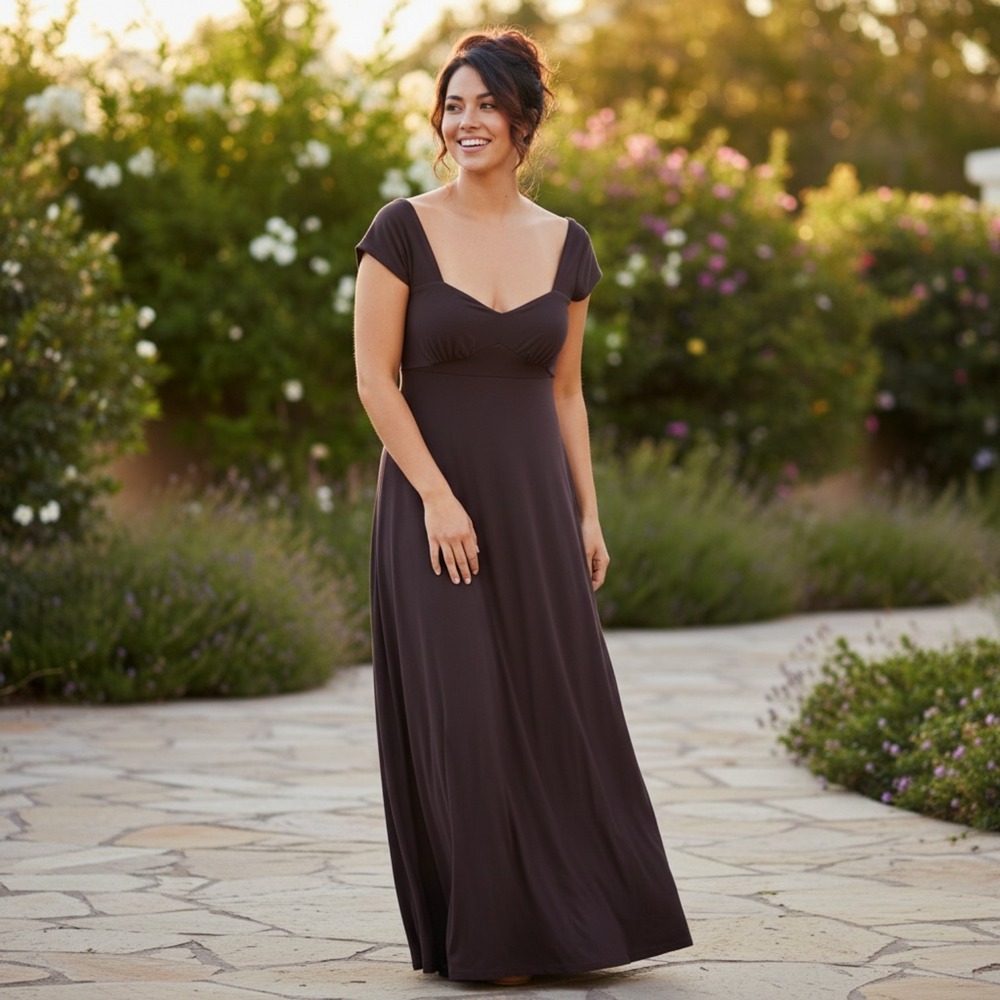 ASOS DESIGN Cap Sleeve Maxi Tea Dress Chocolate Brown Sweetheart Neck 4 NEW